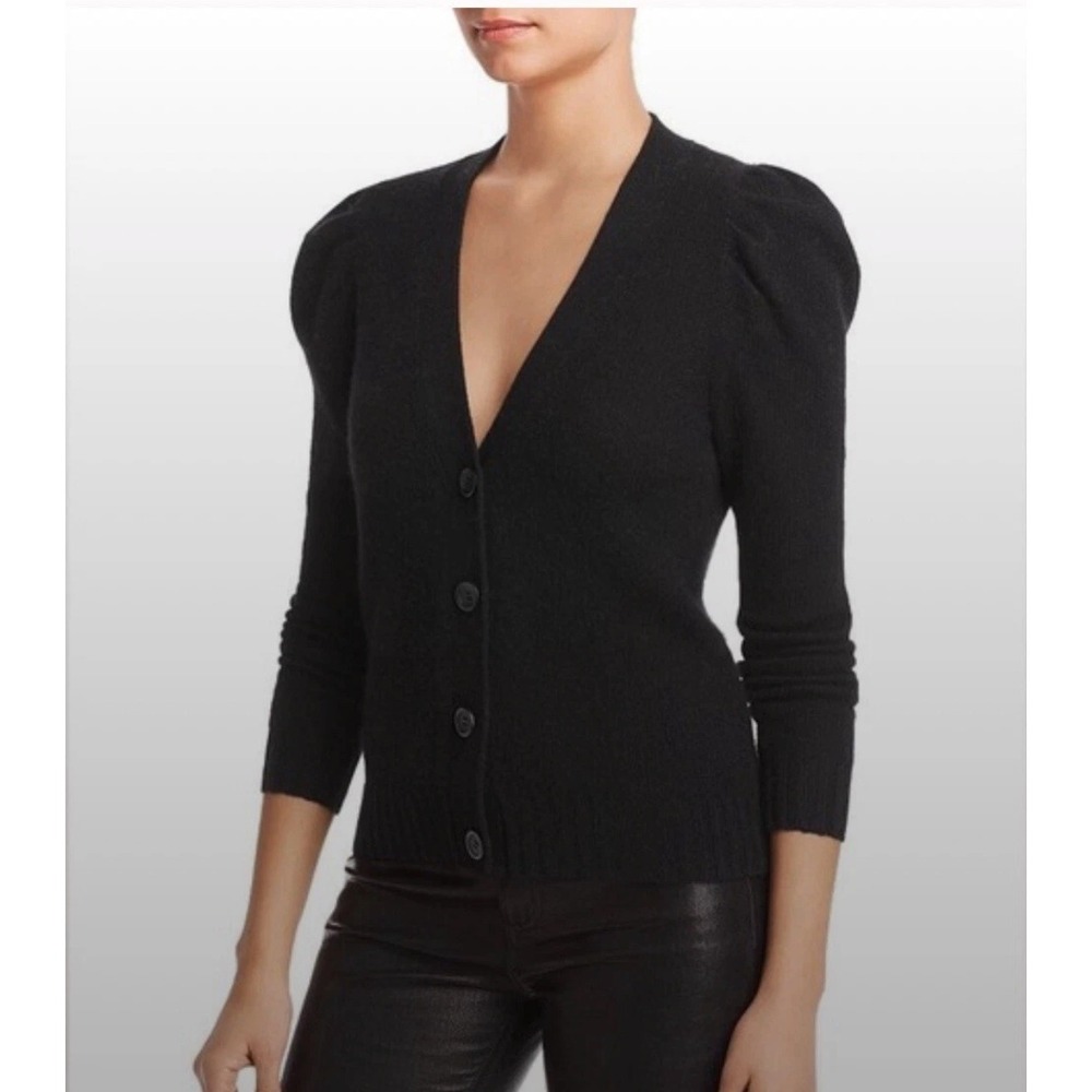 C By Bloomingdales Black Cashmere Puff Sleeve Cardigan Size XS